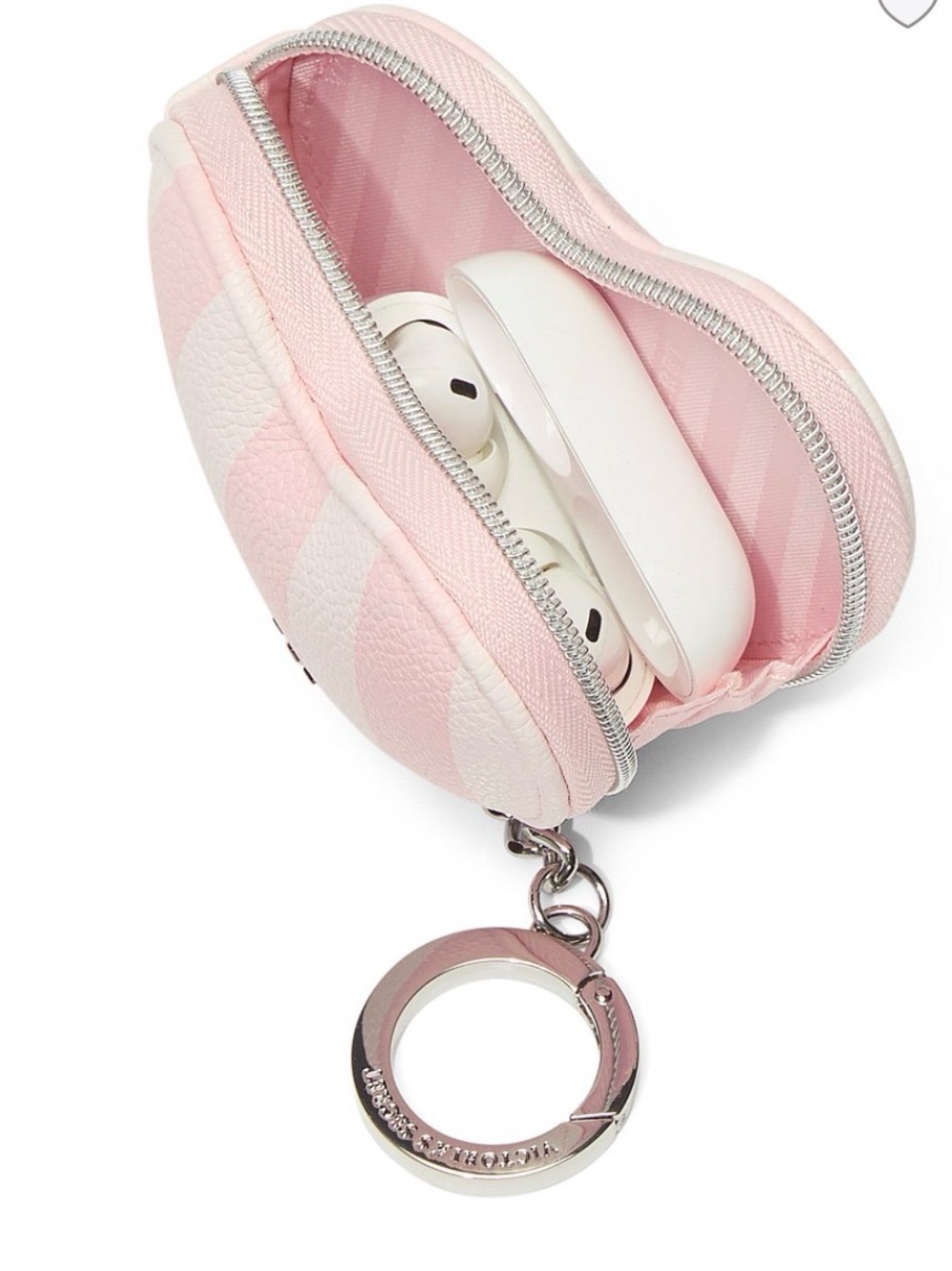 NWT Victoria's Secret Pink & White Striped Heart Pouch/Keychain - Picture 2 of 4